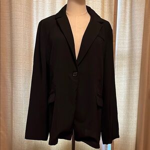 Black Blazer with Notched Lapel Relaxed Fit Faux Pockets Womens XL